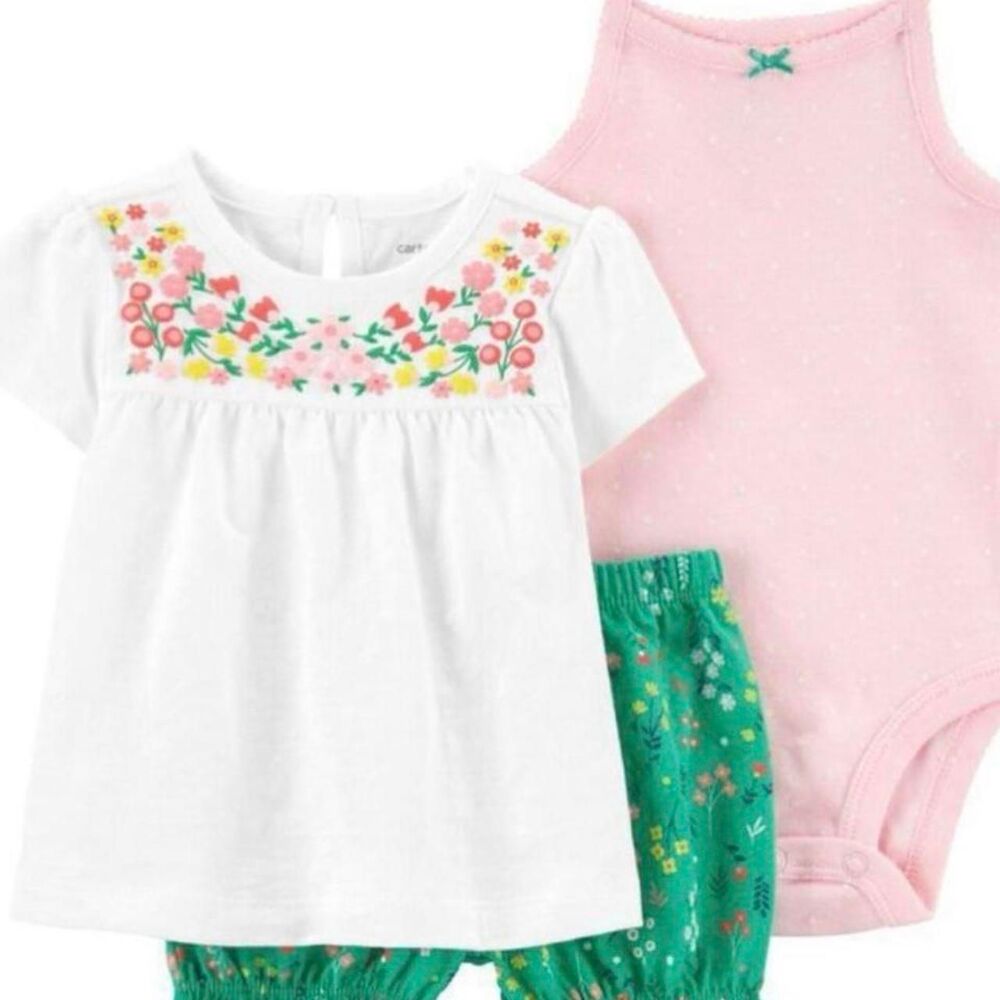 Carter's 3-Piece Baby Girl Outfit Set Floral print Neckline – 12M